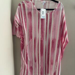 LuLaRoe Irma Pink and White Striped Tunic